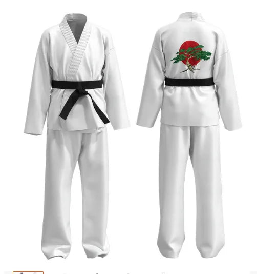 Karate Kids Cosplay Costume Black/White Uniform with Headband Anime Halloween Party Tracksuit