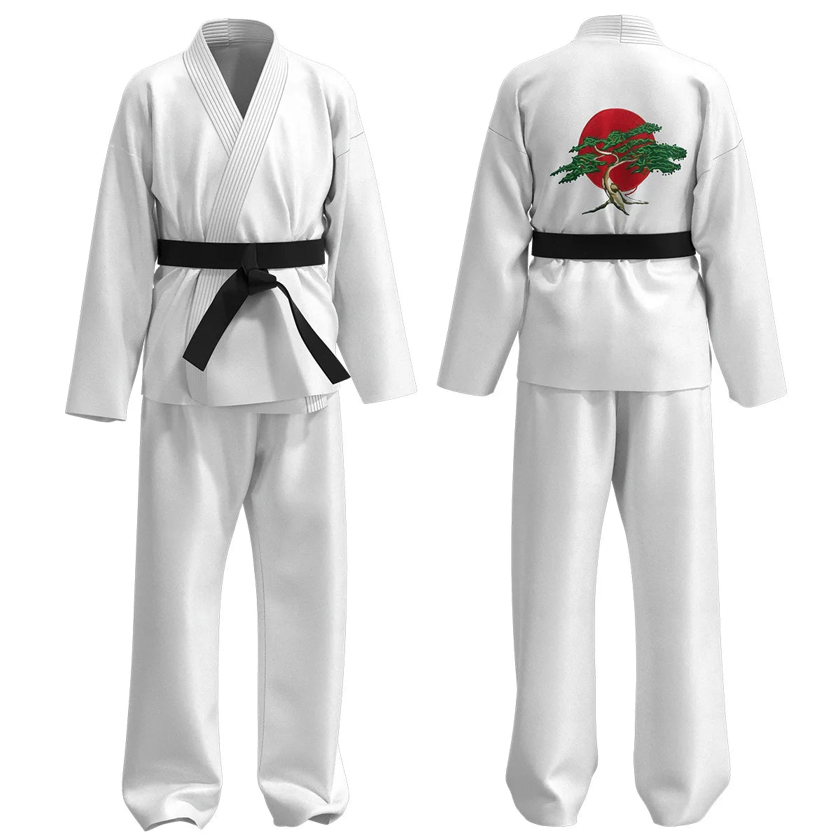 Karate Kids Cosplay Costume Black/White Uniform with Headband Anime Halloween Party Tracksuit