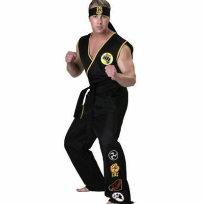 Karate Kids Cosplay Costume Black/White Uniform with Headband Anime Halloween Party Tracksuit