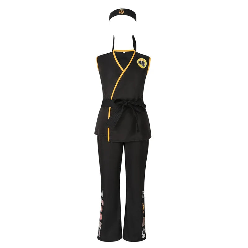 The Karate Kids Cosplay Costume Black White Kimono Uniform Headband Halloween Party Suit Tracksuit