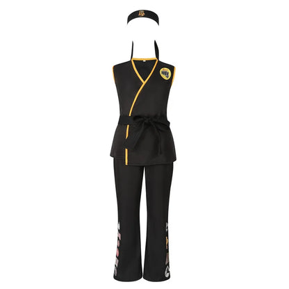 The Karate Kids Cosplay Costume Black White Kimono Uniform Headband Halloween Party Suit Tracksuit