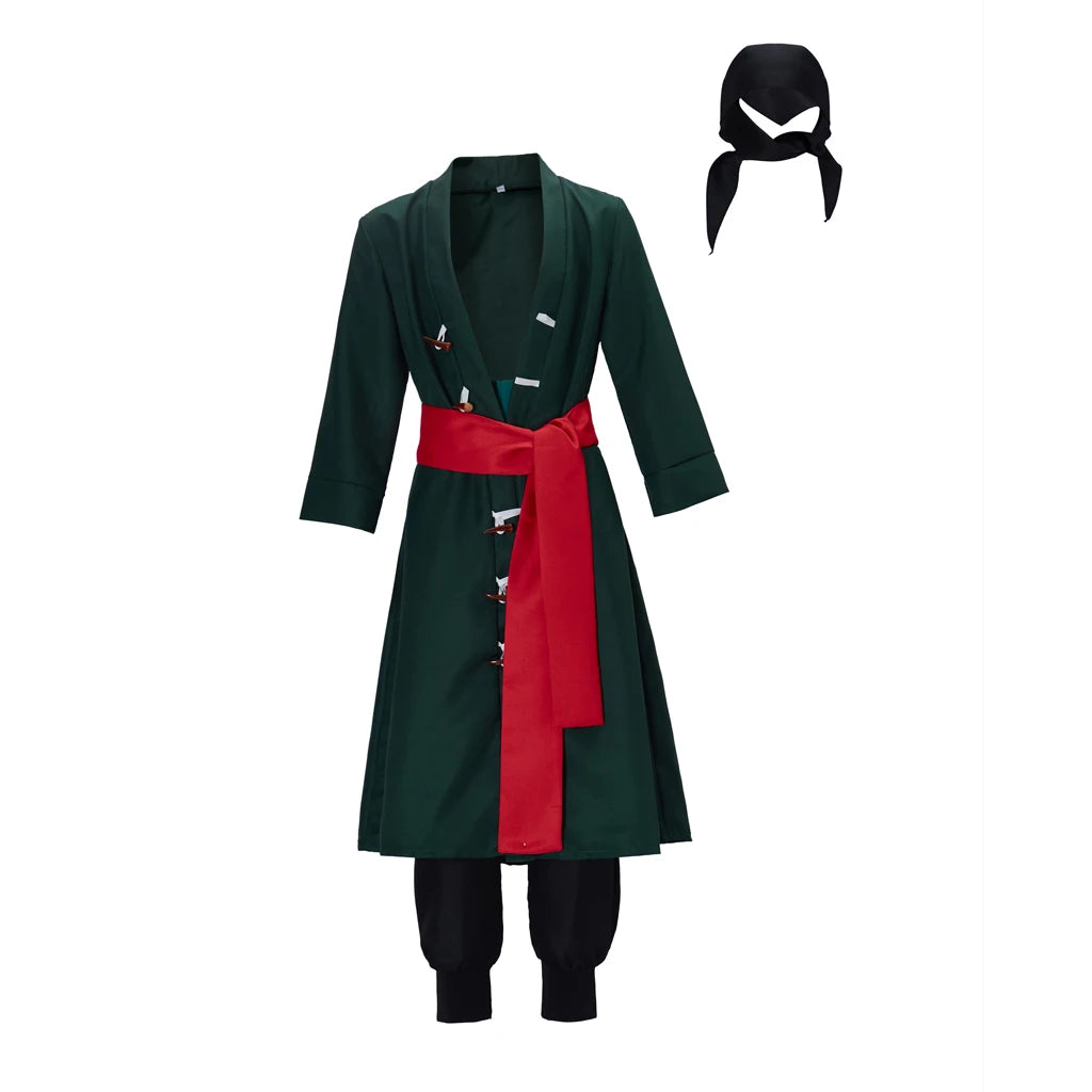 Anime Cosplay Costume Uniform Green Coat Belt Pants Head Scarf Full Set
