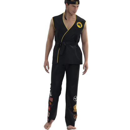 Karate Kids Cosplay Costume Black/White Uniform with Headband Anime Halloween Party Tracksuit
