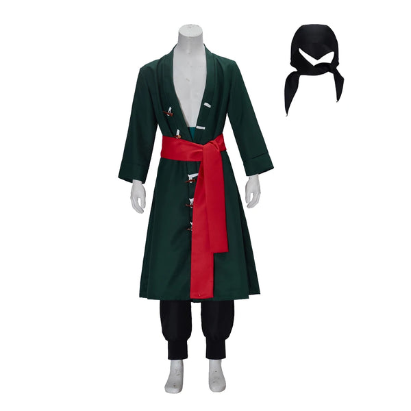 Anime Cosplay Costume Uniform Green Coat Belt Pants Head Scarf Full Set
