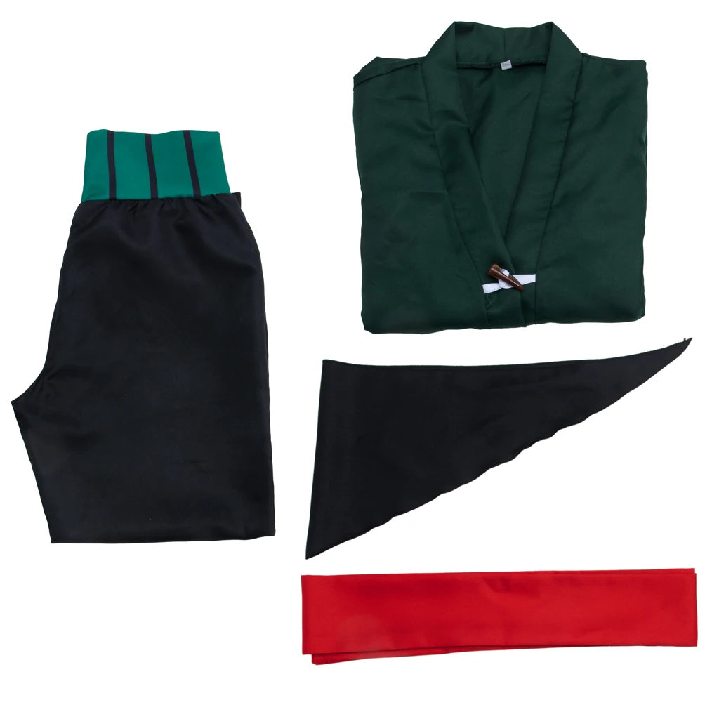 Anime Cosplay Costume Uniform Green Coat Belt Pants Head Scarf Full Set