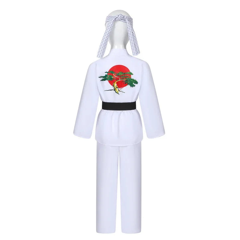 The Karate Kids Cosplay Costume Black White Kimono Uniform Headband Halloween Party Suit Tracksuit