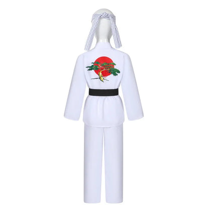 The Karate Kids Cosplay Costume Black White Kimono Uniform Headband Halloween Party Suit Tracksuit