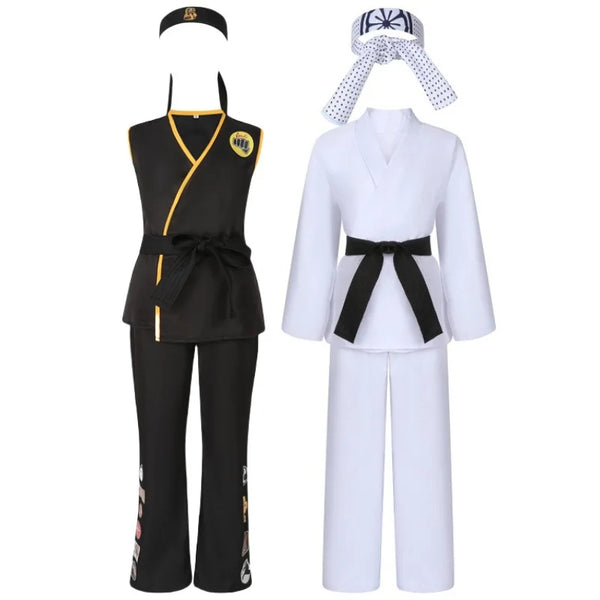 The Karate Kids Cosplay Costume Black White Kimono Uniform Headband Halloween Party Suit Tracksuit