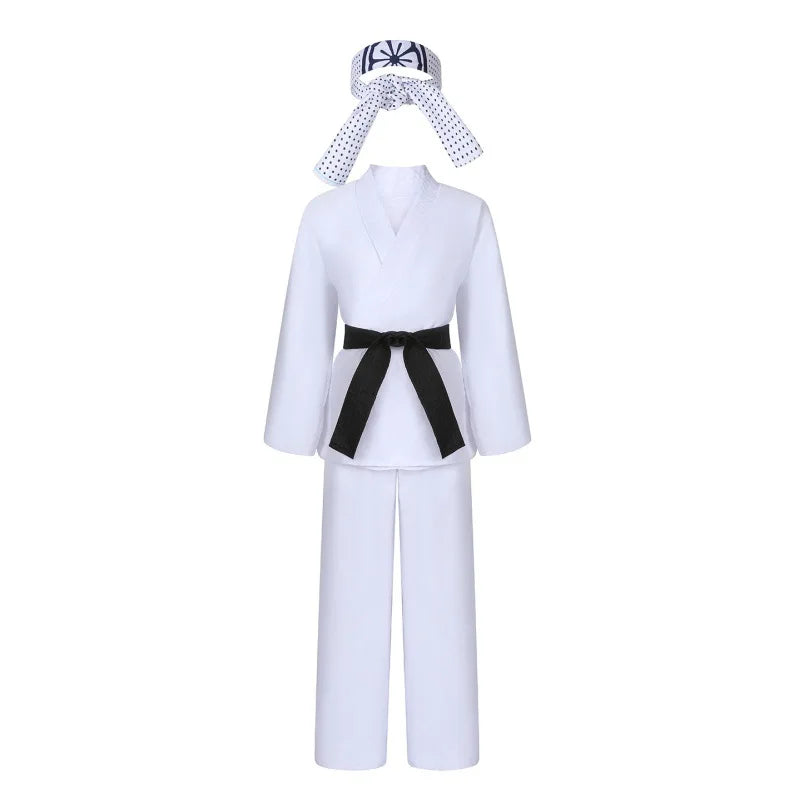 The Karate Kids Cosplay Costume Black White Kimono Uniform Headband Halloween Party Suit Tracksuit