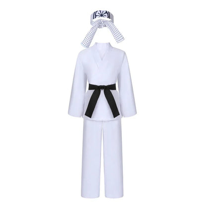 The Karate Kids Cosplay Costume Black White Kimono Uniform Headband Halloween Party Suit Tracksuit